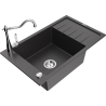 Mexen Elias granite sink 1-bowl with drainer and kitchen faucet Carla, black speckled - 6511-76-670700-00
