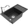Mexen Elias granite sink 1-chamber with drainer and kitchen faucet Carla, black speckled - 6511-76-670700-00
