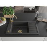 Mexen Elias granite kitchen sink 1-bowl with drainer and Carla kitchen tap, black speckled - 6511-76-670700-50