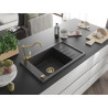 Mexen Elias granite kitchen sink 1-bowl with drainer and Carla kitchen tap, black speckled - 6511-76-670700-50