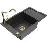 Mexen Elias granite kitchen sink 1-bowl with drainer and Carla kitchen tap, black speckled - 6511-76-670700-50