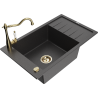 Mexen Elias granite sink 1-bowl with drainer and Carla kitchen tap, black speckled - 6511-76-670700-50