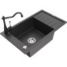 Mexen Elias granite sink 1-bowl with drainer and kitchen faucet Carla, black speckled - 6511-76-670700-70