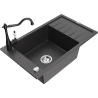 Mexen Elias granite sink 1-chamber with drainer and kitchen faucet Carla, black speckled - 6511-76-670700-70