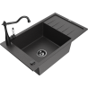 Mexen Elias granite kitchen sink 1-bowl with drainer and kitchen faucet Carla, black speckled - 6511-76-670700-70-B