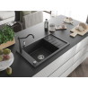 Mexen Elias Carla 1-Bowl Granite Sink with Drainer and Kitchen Faucet, Black Speckled - 6511-76-670700-76