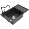 Mexen Elias 1-compartment granite sink with a drip tray and kitchen mixer tap Carla, spotted black - 6511-76-670700-76
