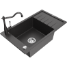 Mexen Elias granite sink with 1 basin, drainer, and Carla kitchen tap, black speckled - 6511-76-670700-76