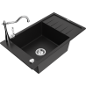 Mexen Elias 1-bowl granite kitchen sink with drainer and Carla kitchen faucet, black - 6511-77-670700-00