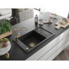 Mexen Elias 1-bowl granite sink with drainer and Carla kitchen faucet, black - 6511-77-670700-50