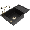 Mexen Elias 1-bowl granite sink with drainer and Carla kitchen faucet, black - 6511-77-670700-50