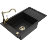 Mexen Elias 1-compartment granite sink with a drip tray and kitchen mixer tap Carla, Black - 6511-77-670700-50