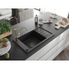 Mexen Elias single-bowl granite sink with drainer and kitchen faucet Carla, black - 6511-77-670700-50-B
