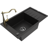 Mexen Elias 1-bowl granite sink with drainer and Carl kitchen faucet, black - 6511-77-670700-50-B