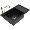 Mexen Elias 1-bowl granite sink with drainer and Carla kitchen tap, black - 6511-77-670700-50-B