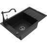 Mexen Elias granite kitchen sink 1-bowl with drainer and Carla kitchen faucet, black - 6511-77-670700-70-B