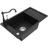 Mexen Elias 1-compartment granite sink with a drip tray and kitchen mixer tap Carla, Black - 6511-77-670700-70