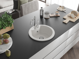 Mexen Diego 1-compartment granite sink with a kitchen mixer tap Carla, White - 6512-20-670700-00
