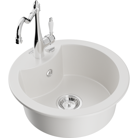 Mexen Diego 1-compartment granite sink with a kitchen mixer tap Carla, White - 6512-20-670700-00