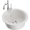 Mexen Diego granite sink 1-bowl with Carla kitchen tap, white - 6512-20-670700-00