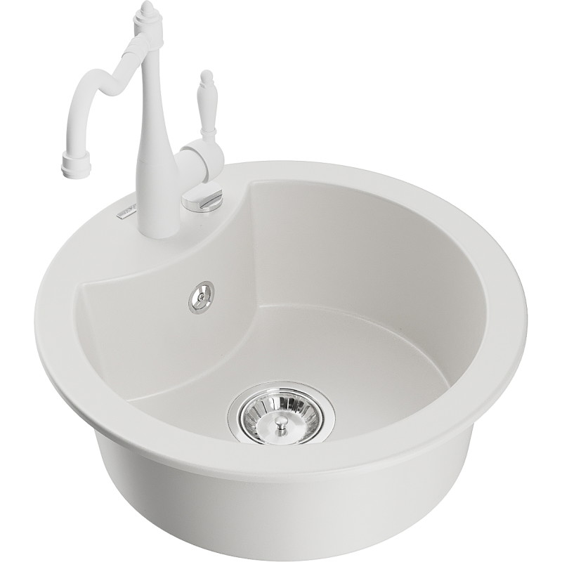 Mexen Diego 1-bowl granite sink with kitchen faucet Carla, white - 6512-20-670700-20