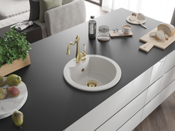 Mexen Diego granite sink 1-bowl with Carla kitchen faucet, white - 6512-20-670700-50