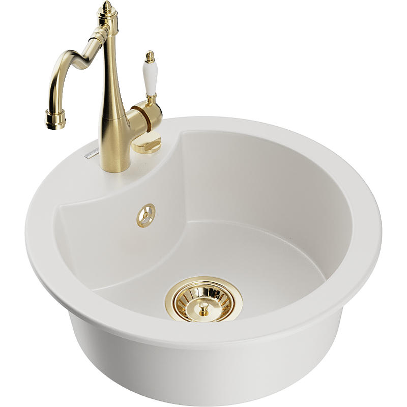 Mexen Diego 1-compartment granite sink with a kitchen mixer tap Carla, White - 6512-20-670700-50