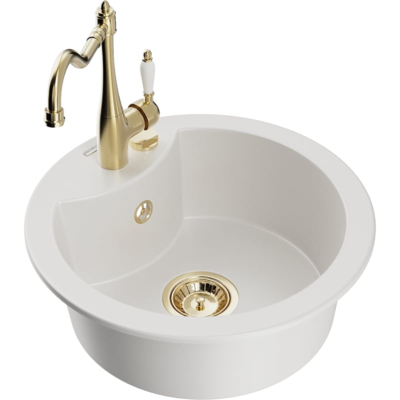 Mexen Diego granite kitchen sink 1-bowl with Carla faucet, white - 6512-20-670700-50