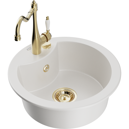 Mexen Diego 1-compartment granite sink with a kitchen mixer tap Carla, White - 6512-20-670700-50