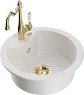 Mexen Diego granite sink 1-bowl with Carla kitchen faucet, white - 6512-20-670700-50