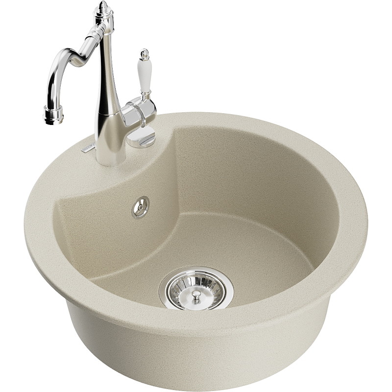 Mexen Diego 1-bowl granite sink with Carla kitchen faucet, beige - 6512-69-670700-00