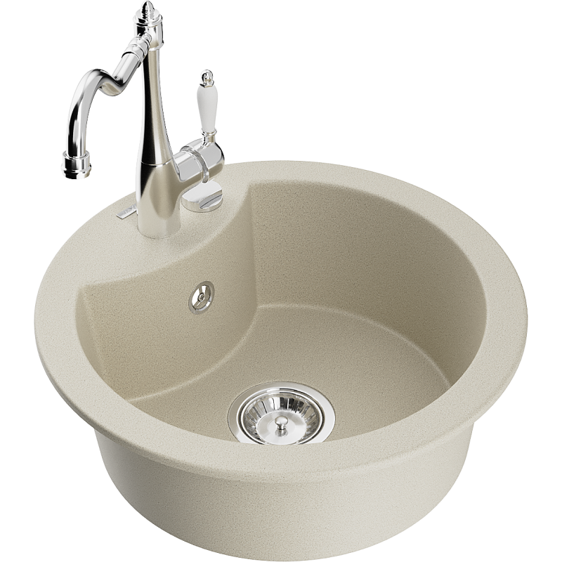 Mexen Diego 1-compartment granite sink with a kitchen mixer tap Carla, Beige - 6512-69-670700-00