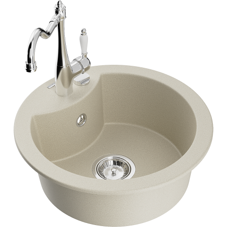 Mexen Diego 1-compartment granite sink with a kitchen mixer tap Carla, Beige - 6512-69-670700-00