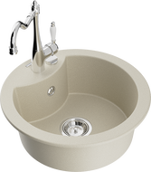Mexen Diego 1-bowl granite sink with Carla kitchen faucet, beige - 6512-69-670700-00