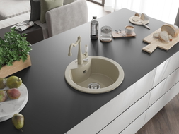 Mexen Diego 1-bowl granite sink with Carla kitchen faucet, beige - 6512-69-670700-69