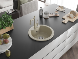 Mexen Diego 1-bowl granite sink with Carla kitchen tap, beige - 6512-69-670700-69