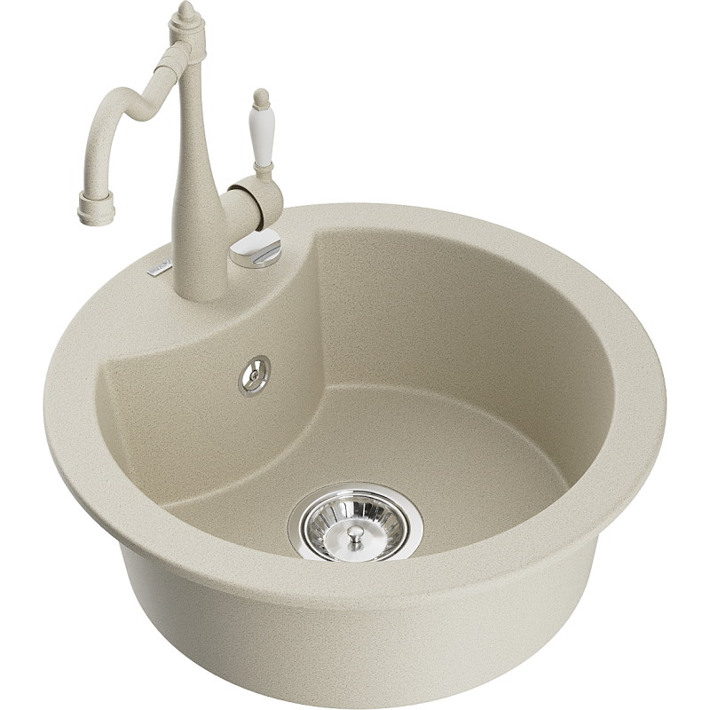 Mexen Diego 1-bowl granite sink with Carla kitchen faucet, beige - 6512-69-670700-69