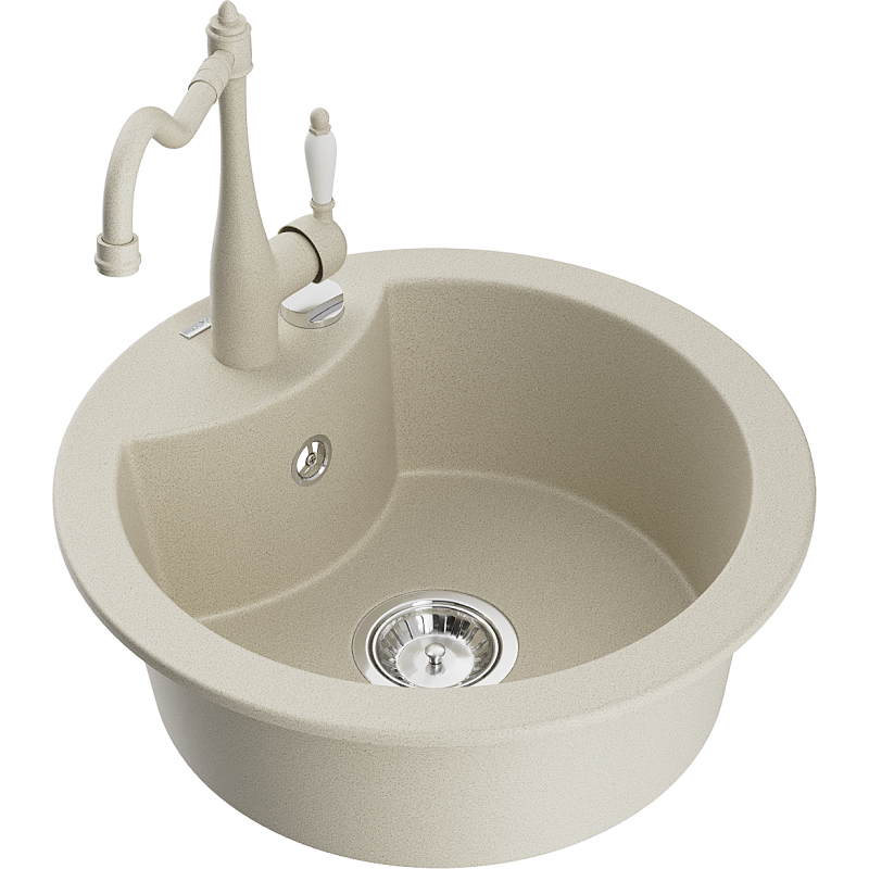 Mexen Diego 1-bowl granite sink with Carla kitchen tap, beige - 6512-69-670700-69