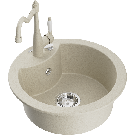 Mexen Diego 1-bowl granite sink with Carla kitchen faucet, beige - 6512-69-670700-69