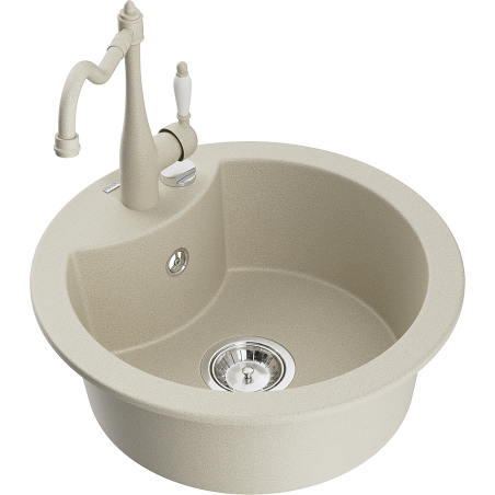 Mexen Diego 1-bowl granite sink with Carla kitchen tap, beige - 6512-69-670700-69