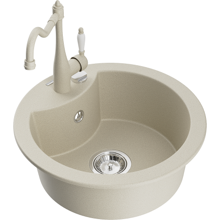 Mexen Diego 1-compartment granite sink with a kitchen mixer tap Carla, Beige - 6512-69-670700-69