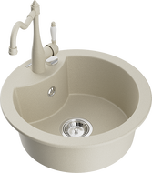 Mexen Diego 1-compartment granite sink with a kitchen mixer tap Carla, Beige - 6512-69-670700-69