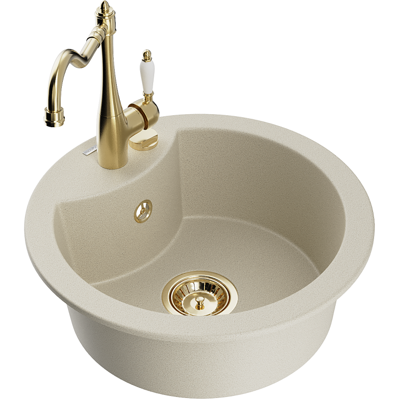 Mexen Diego 1-bowl granite sink with Carla kitchen tap, beige - 6512-69-670700-50