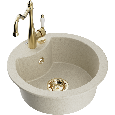 Mexen Diego 1-bowl granite sink with Carla kitchen tap, beige - 6512-69-670700-50