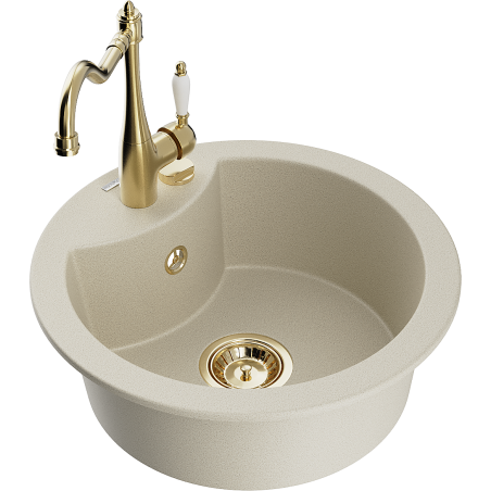 Mexen Diego single-bowl granite sink with Carla kitchen faucet, beige - 6512-69-670700-50