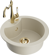 Mexen Diego single-bowl granite sink with Carla kitchen faucet, beige - 6512-69-670700-50