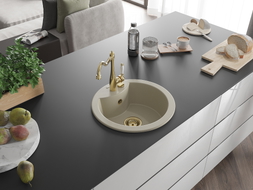 Mexen Diego single-bowl granite sink with Carla kitchen faucet, beige - 6512-69-670700-50