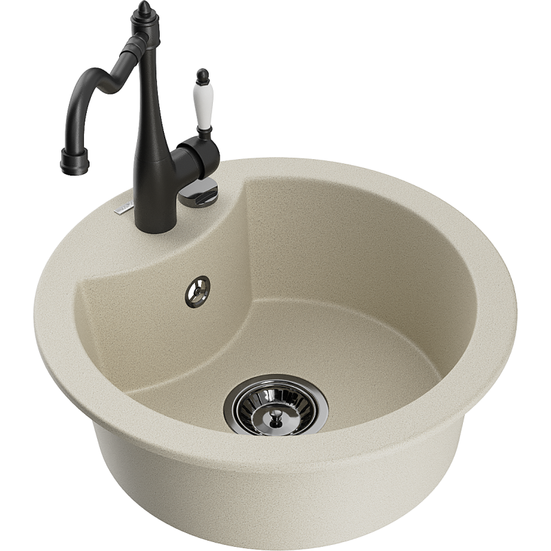 Mexen Diego 1-bowl Granite Sink with Carla Kitchen Tap, Beige - 6512-69-670700-70