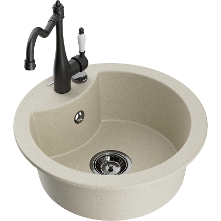 Mexen Diego 1-Bowl Granite Sink with Carla Kitchen Faucet, Beige - 6512-69-670700-70