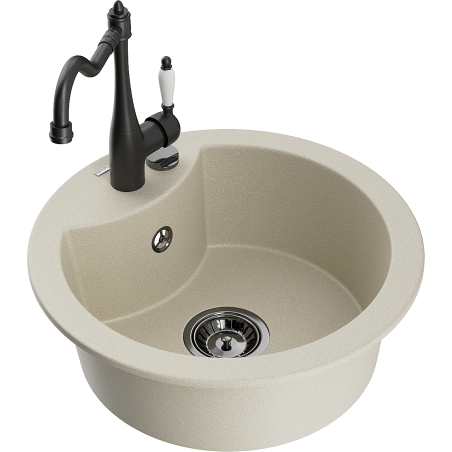 Mexen Diego 1-bowl Granite Sink with Carla Kitchen Tap, Beige - 6512-69-670700-70